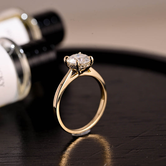 CausYou round cut diamond engagement ring Solid Gold D/VS1 Cathedral Setting Hidden Halo Round Cut Lab Grown Diamond Engagement Ring
