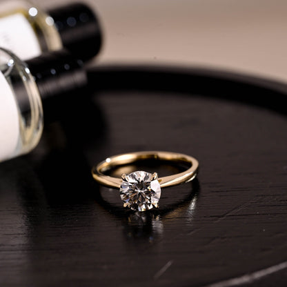 CausYou round cut diamond engagement ring Solid Gold D/VS1 Cathedral Setting Hidden Halo Round Cut Lab Grown Diamond Engagement Ring