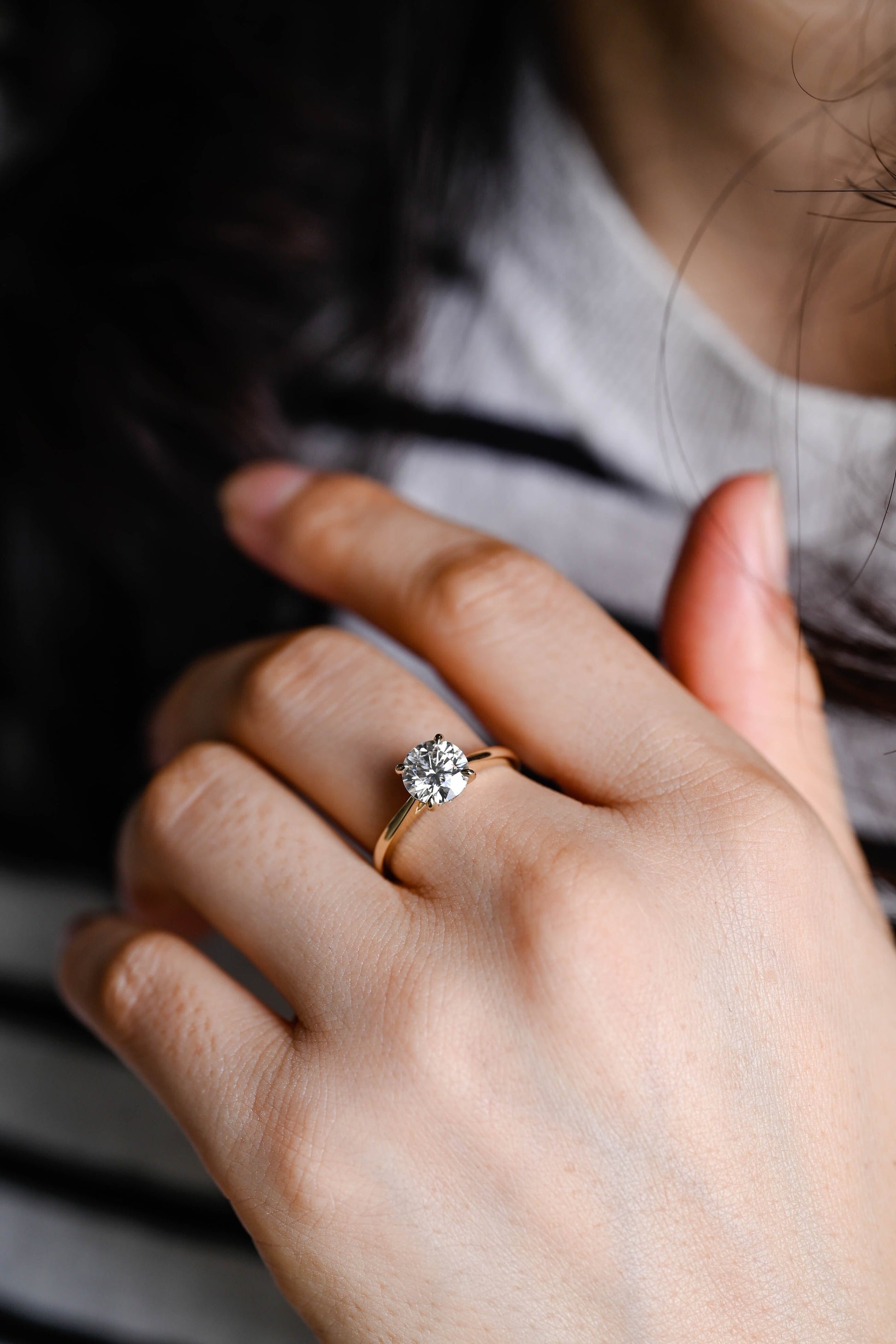CausYou round cut diamond engagement ring Solid Gold D/VS1 Cathedral Setting Hidden Halo Round Cut Lab Grown Diamond Engagement Ring