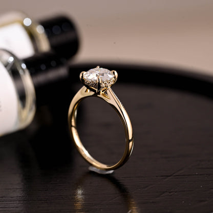 CausYou round cut diamond engagement ring Solid Gold D/VS1 Cathedral Setting Hidden Halo Round Cut Lab Grown Diamond Engagement Ring