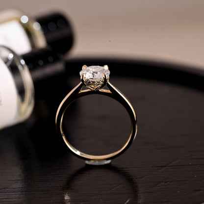 CausYou round cut diamond engagement ring Solid Gold D/VS1 Cathedral Setting Hidden Halo Round Cut Lab Grown Diamond Engagement Ring