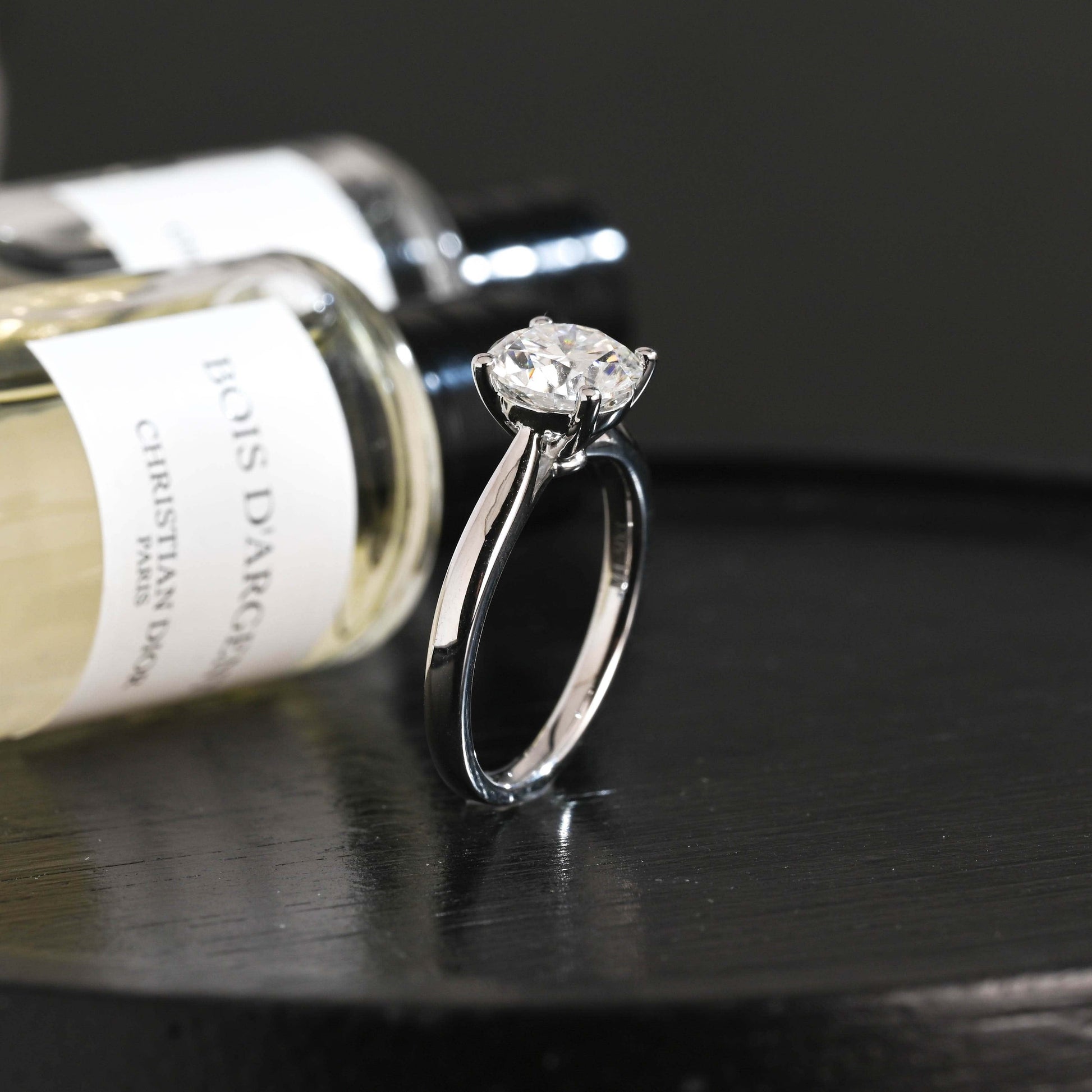 CausYou round cut diamond engagement ring Solid Gold D/VS1 Cathedral Setting Round Cut Lab Grown Diamond Engagement Ring