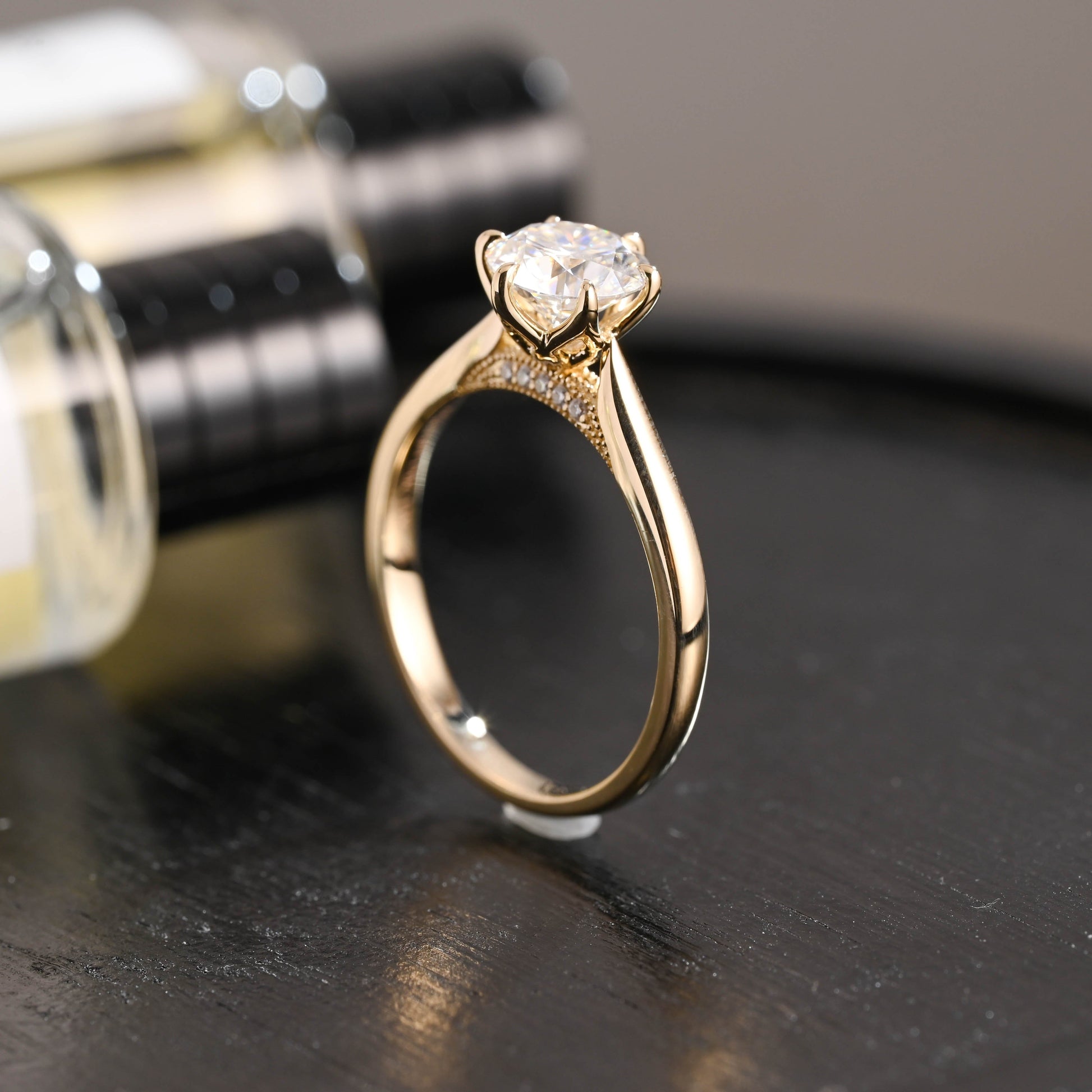 CausYou round cut diamond engagement ring Solid Gold D/VS1 Cathedral Tulip Setting Round Cut Lab Grown Diamond Engagement Ring