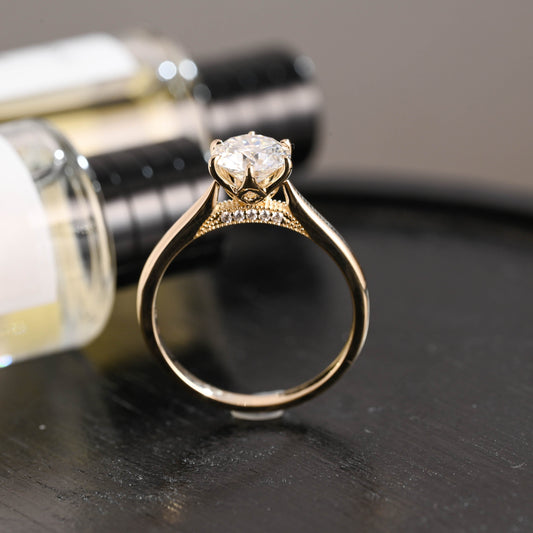 CausYou round cut diamond engagement ring Solid Gold D/VS1 Cathedral Tulip Setting Round Cut Lab Grown Diamond Engagement Ring