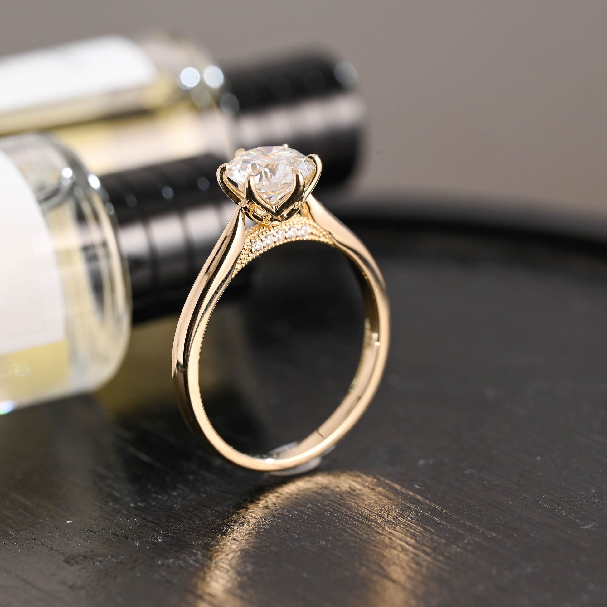 CausYou round cut diamond engagement ring Solid Gold D/VS1 Cathedral Tulip Setting Round Cut Lab Grown Diamond Engagement Ring