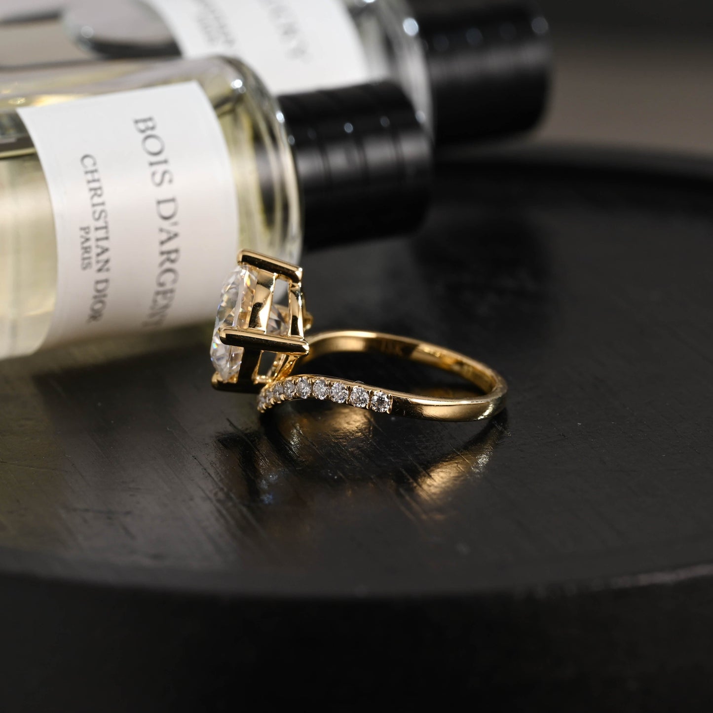 CausYou round cut diamond engagement ring Solid Gold D/VS1 Curved Band Round Cut Lab Grown Diamond Engagement Ring