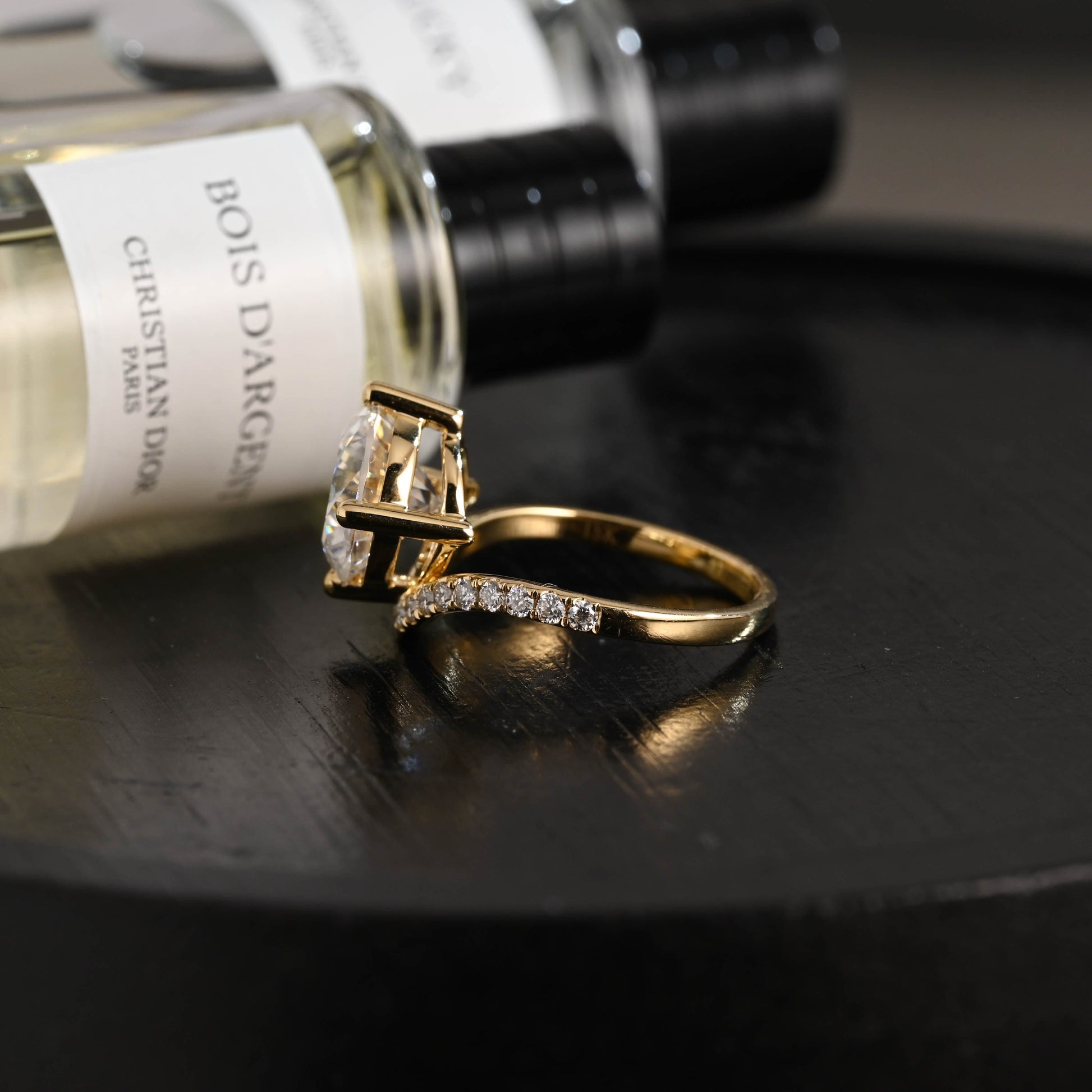 CausYou round cut diamond engagement ring Solid Gold D/VS1 Curved Band Round Cut Lab Grown Diamond Engagement Ring