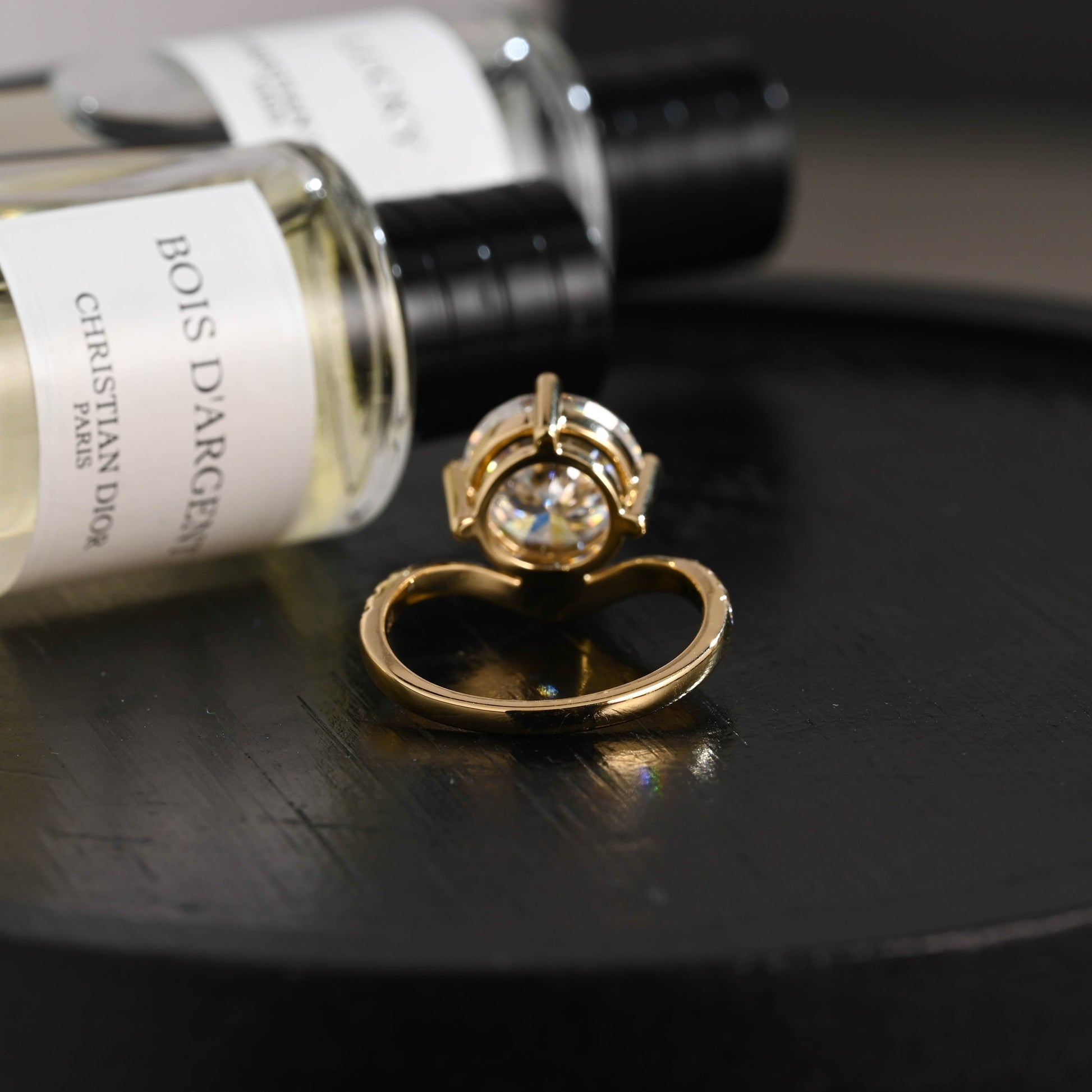 CausYou round cut diamond engagement ring Solid Gold D/VS1 Curved Band Round Cut Lab Grown Diamond Engagement Ring