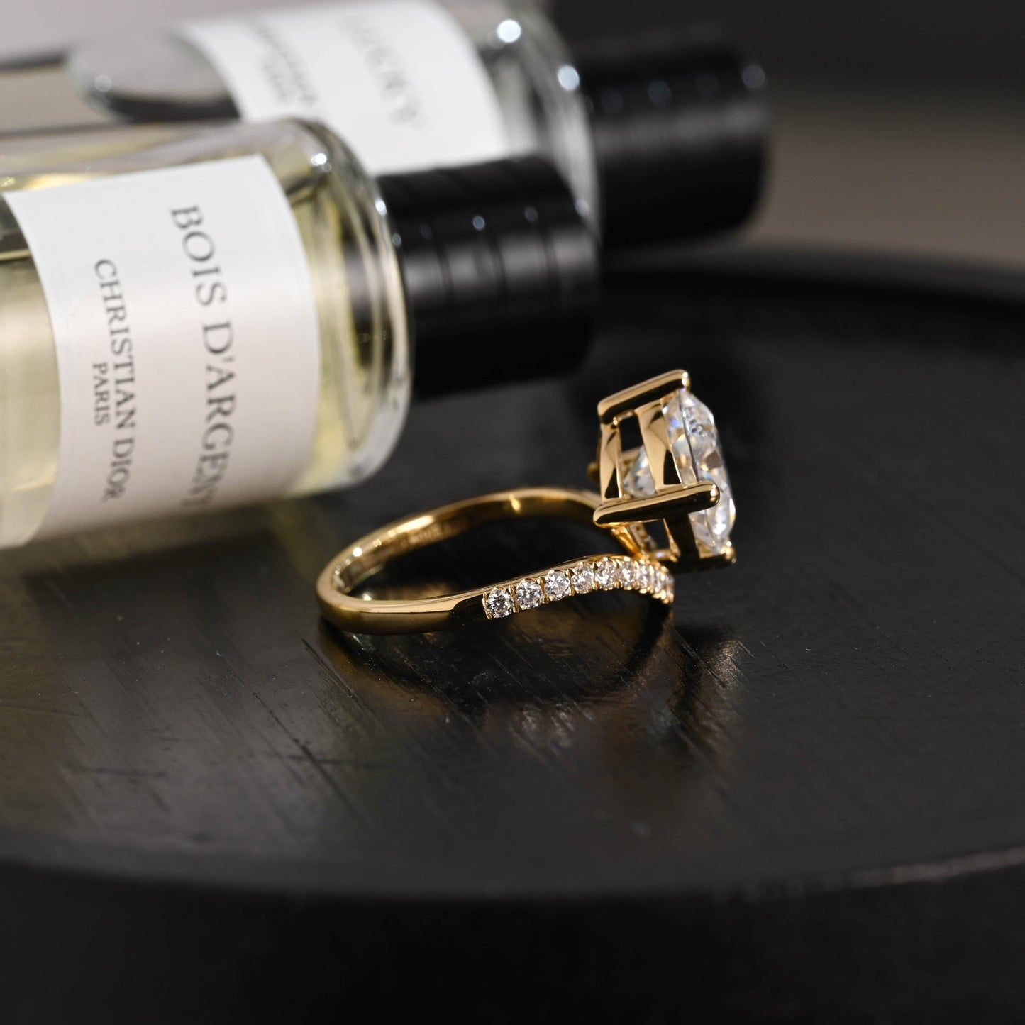 CausYou round cut diamond engagement ring Solid Gold D/VS1 Curved Band Round Cut Lab Grown Diamond Engagement Ring