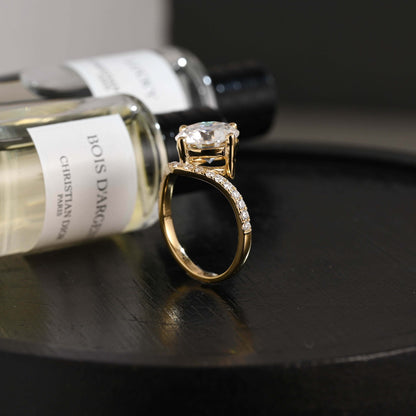 CausYou round cut diamond engagement ring Solid Gold D/VS1 Curved Band Round Cut Lab Grown Diamond Engagement Ring