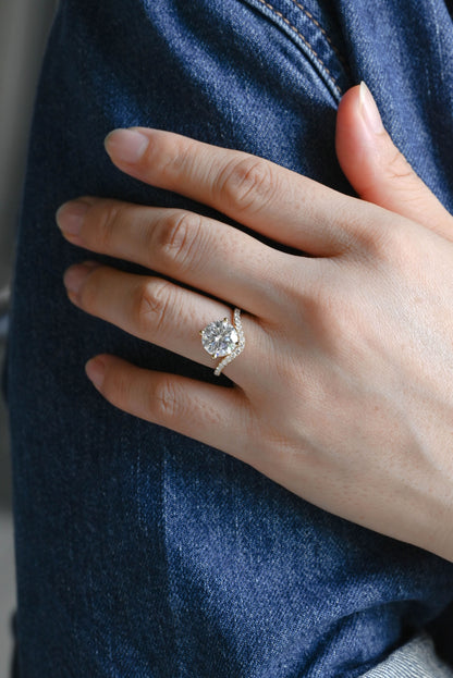 CausYou round cut diamond engagement ring Solid Gold D/VS1 Curved Band Round Cut Lab Grown Diamond Engagement Ring