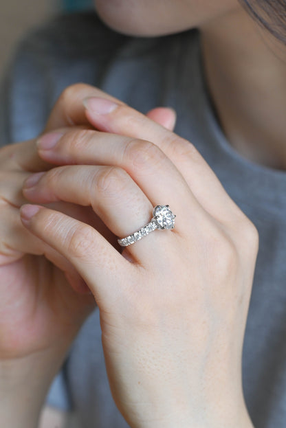 CausYou round cut diamond engagement ring Solid Gold D/VS1 Half Eternity Round Cut Lab Grown Diamond Engagement Ring