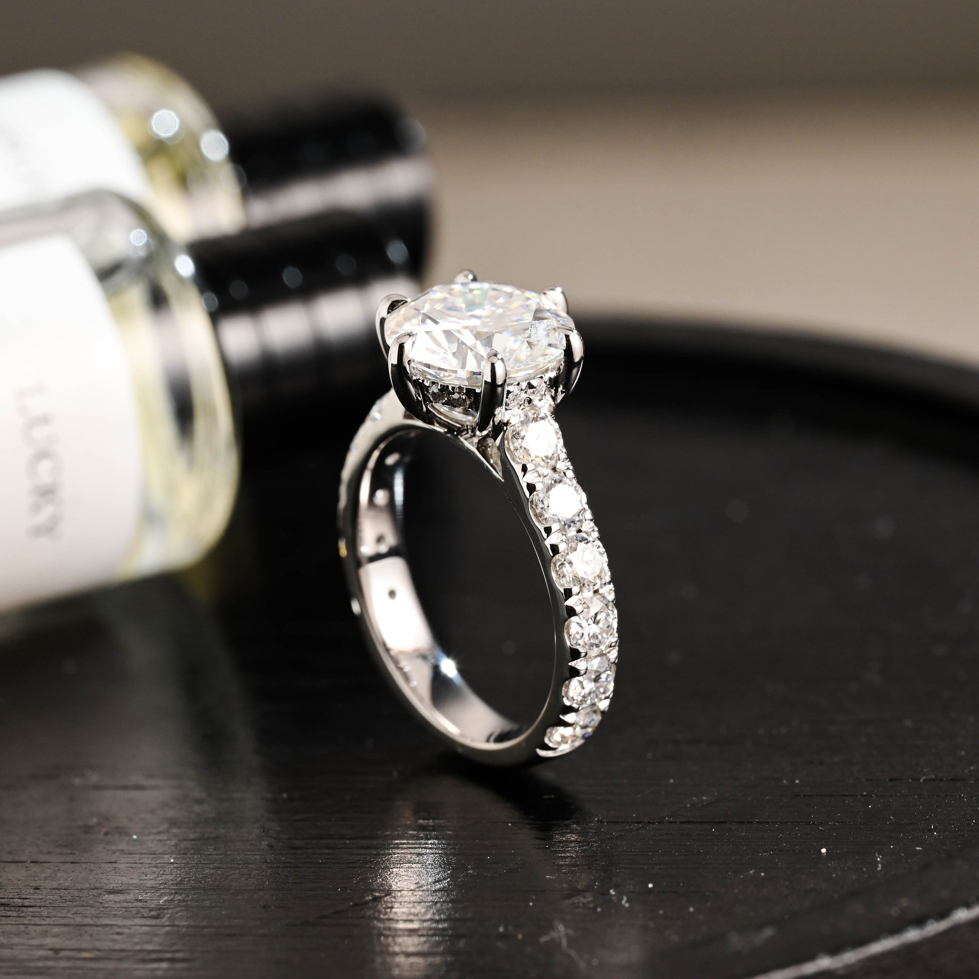 CausYou round cut diamond engagement ring Solid Gold D/VS1 Half Eternity Round Cut Lab Grown Diamond Engagement Ring