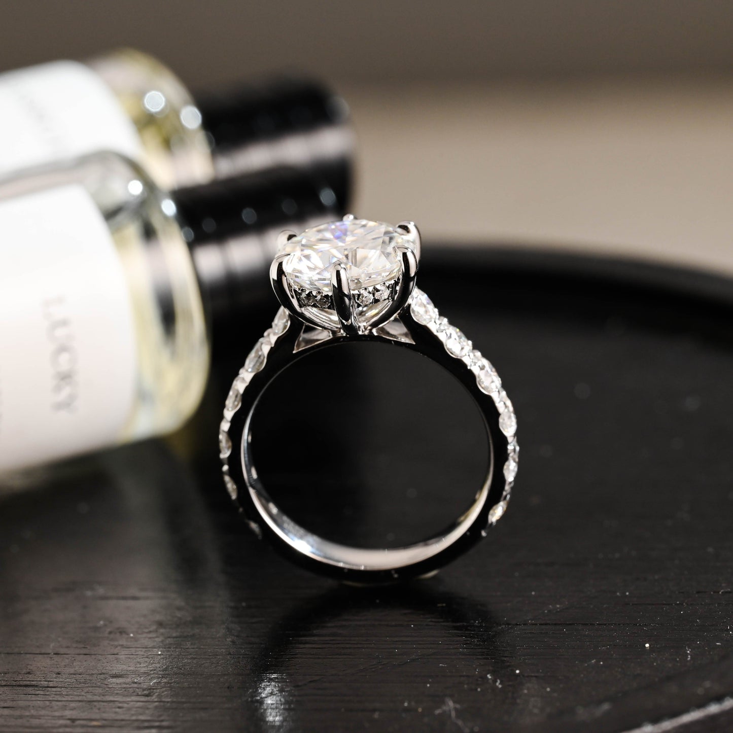 CausYou round cut diamond engagement ring Solid Gold D/VS1 Half Eternity Round Cut Lab Grown Diamond Engagement Ring