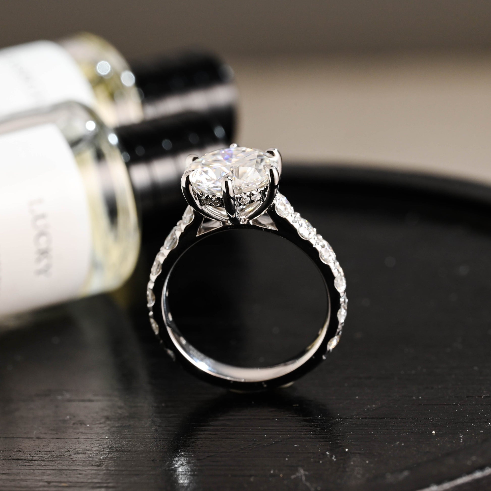 CausYou round cut diamond engagement ring Solid Gold D/VS1 Half Eternity Round Cut Lab Grown Diamond Engagement Ring