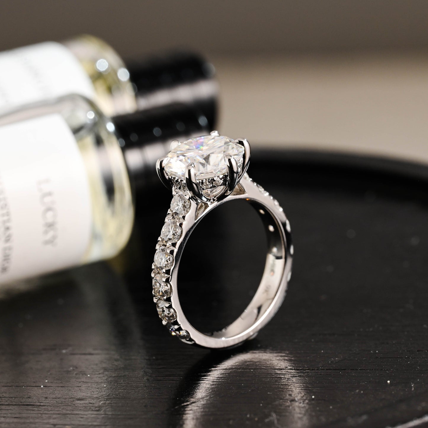 CausYou round cut diamond engagement ring Solid Gold D/VS1 Half Eternity Round Cut Lab Grown Diamond Engagement Ring