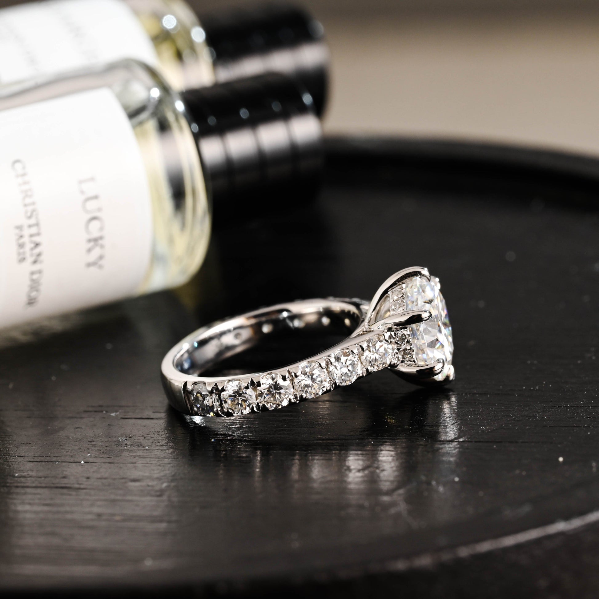 CausYou round cut diamond engagement ring Solid Gold D/VS1 Half Eternity Round Cut Lab Grown Diamond Engagement Ring