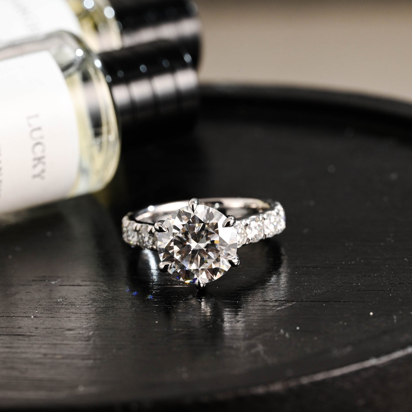 CausYou round cut diamond engagement ring Solid Gold D/VS1 Half Eternity Round Cut Lab Grown Diamond Engagement Ring