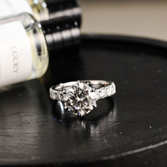 CausYou round cut diamond engagement ring Solid Gold D/VS1 Half Eternity Round Cut Lab Grown Diamond Engagement Ring