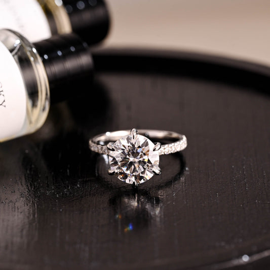 CausYou round cut diamond engagement ring Solid Gold D/VS1 Half Pave Round Cut Lab Grown Diamond Engagement Ring
