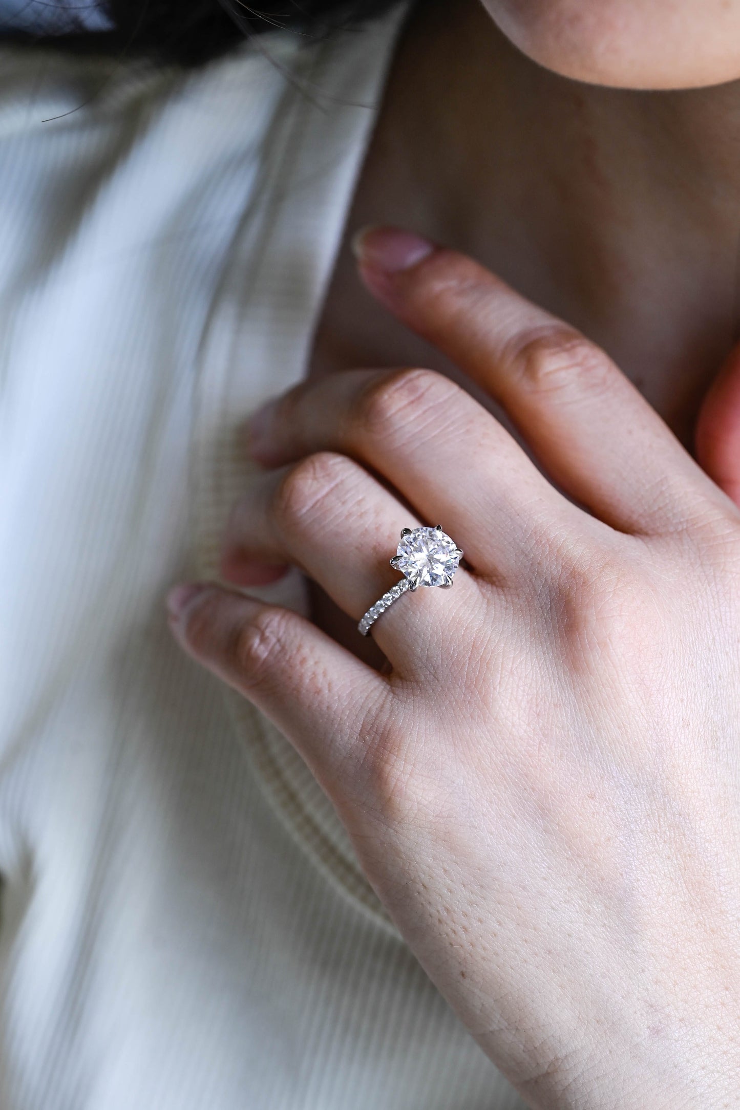CausYou round cut diamond engagement ring Solid Gold D/VS1 Half Pave Round Cut Lab Grown Diamond Engagement Ring