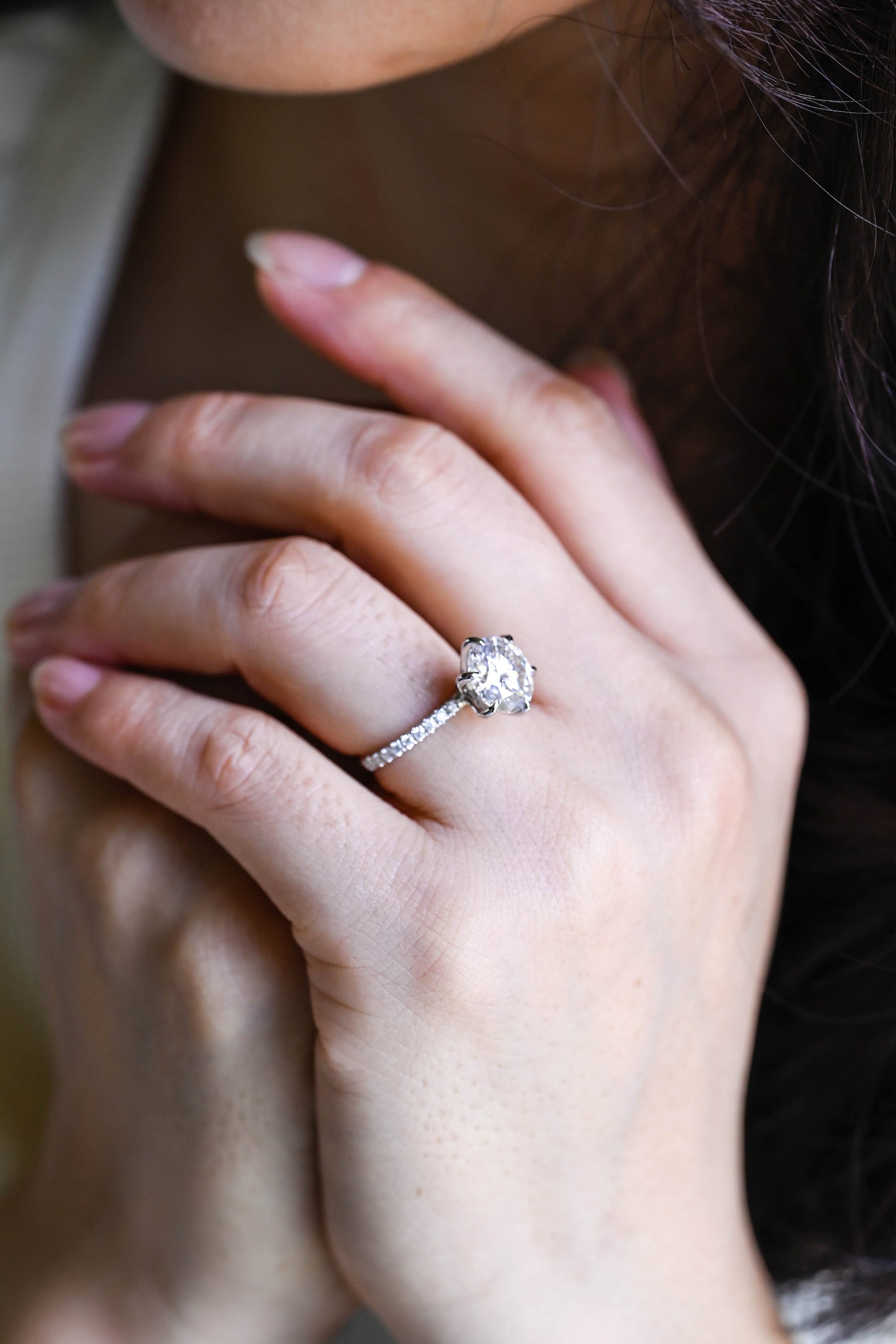 CausYou round cut diamond engagement ring Solid Gold D/VS1 Half Pave Round Cut Lab Grown Diamond Engagement Ring
