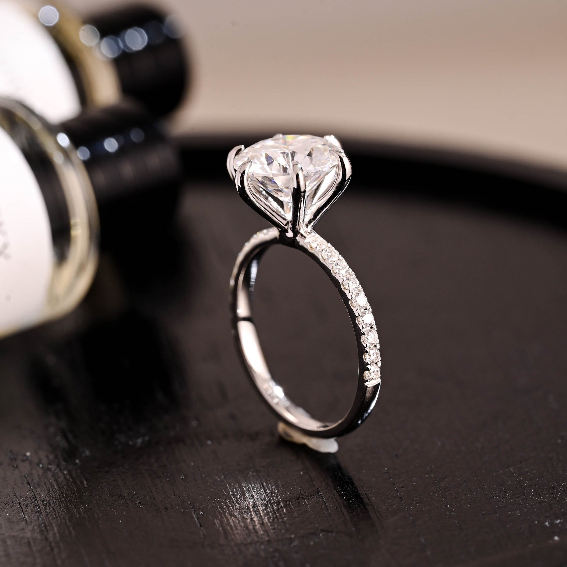 CausYou round cut diamond engagement ring Solid Gold D/VS1 Half Pave Round Cut Lab Grown Diamond Engagement Ring