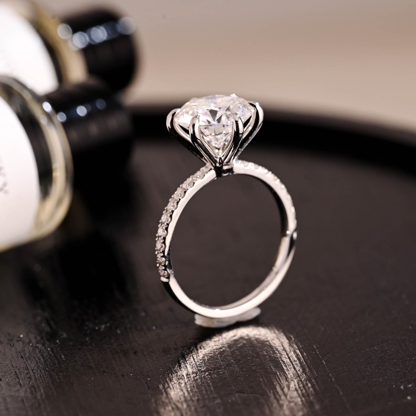 CausYou round cut diamond engagement ring Solid Gold D/VS1 Half Pave Round Cut Lab Grown Diamond Engagement Ring