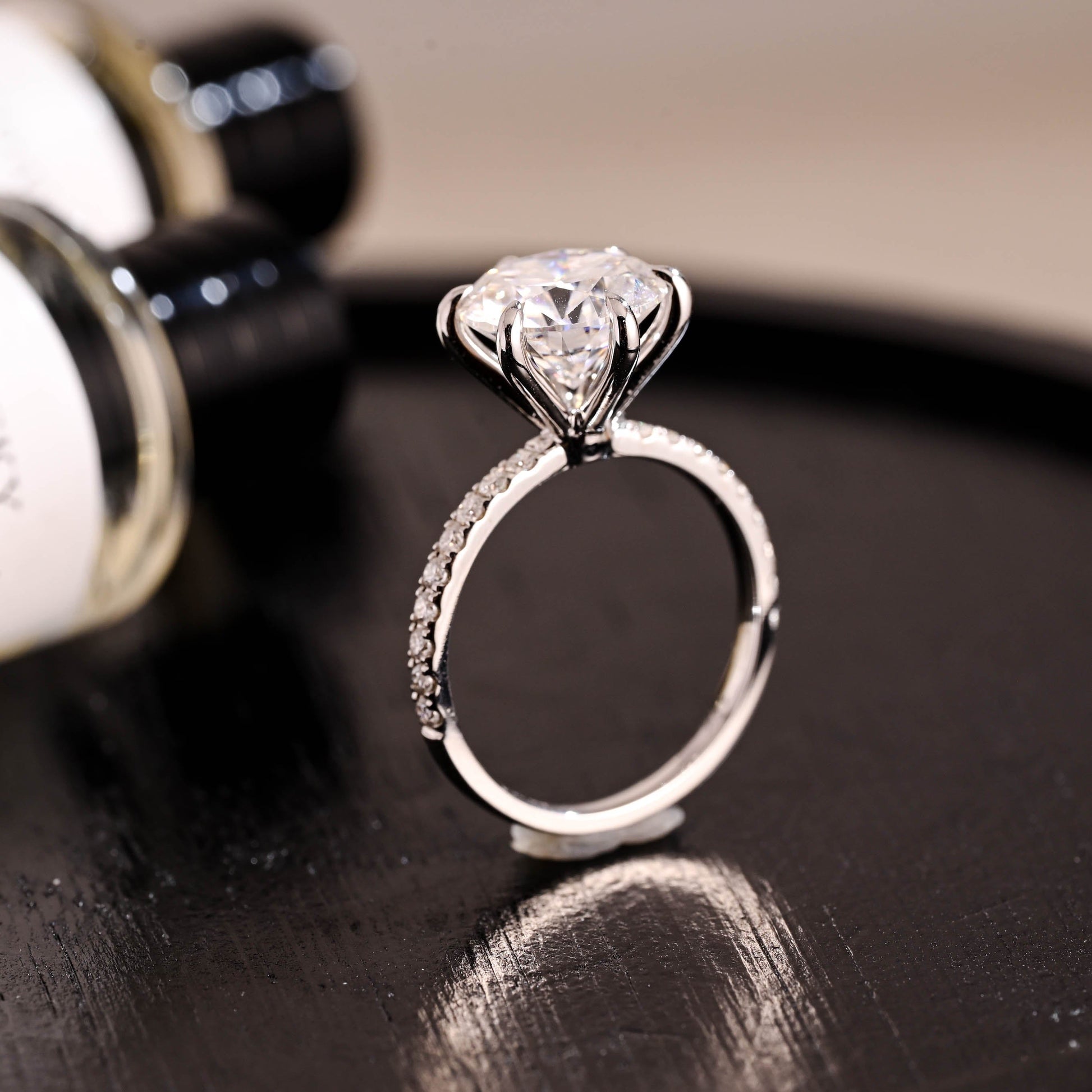 CausYou round cut diamond engagement ring Solid Gold D/VS1 Half Pave Round Cut Lab Grown Diamond Engagement Ring