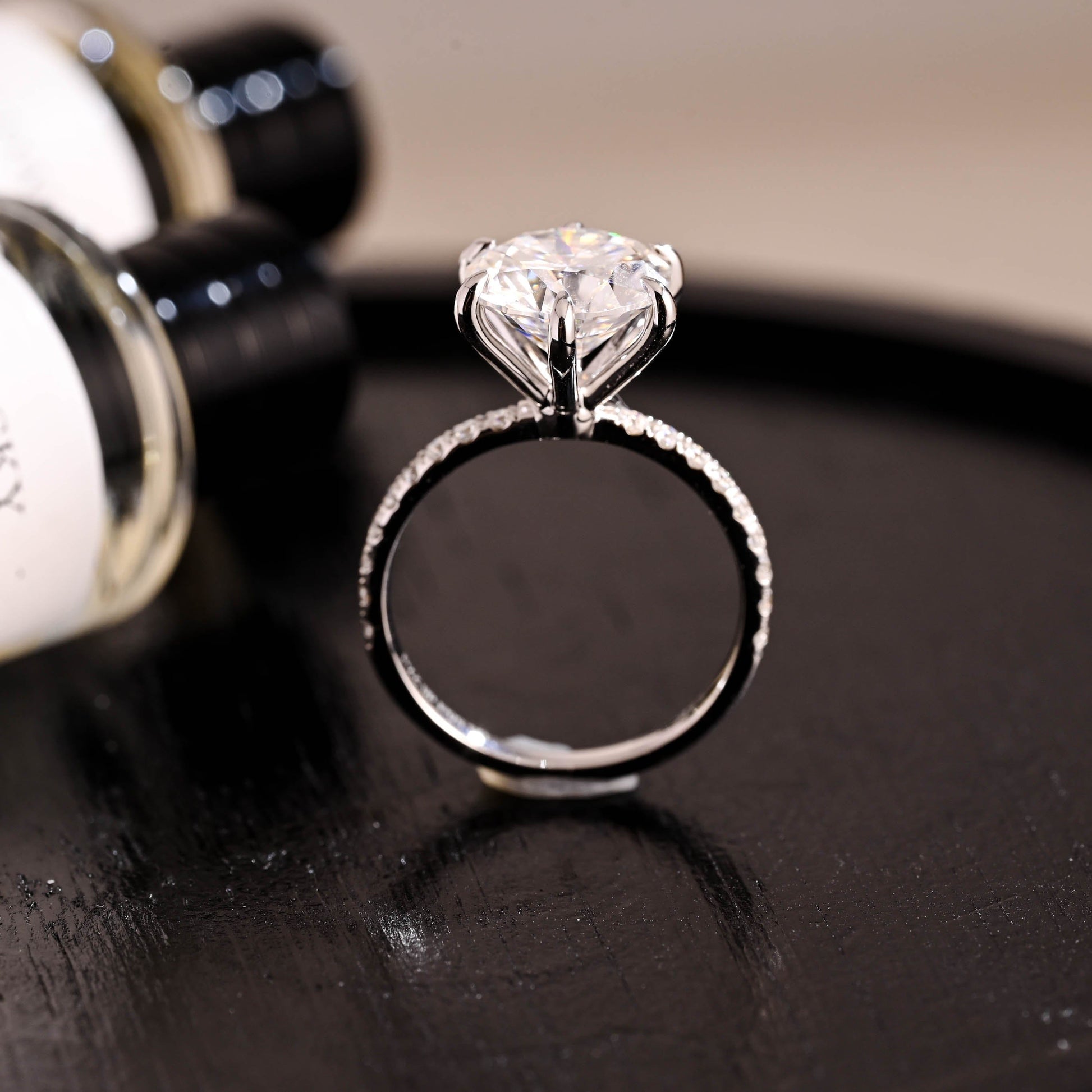 CausYou round cut diamond engagement ring Solid Gold D/VS1 Half Pave Round Cut Lab Grown Diamond Engagement Ring