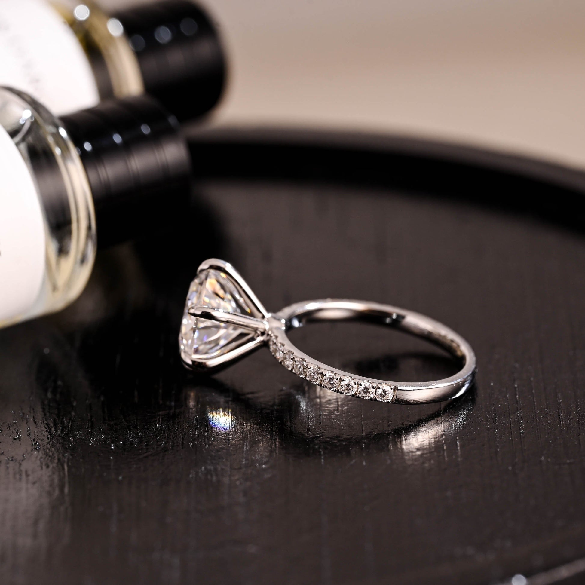 CausYou round cut diamond engagement ring Solid Gold D/VS1 Half Pave Round Cut Lab Grown Diamond Engagement Ring
