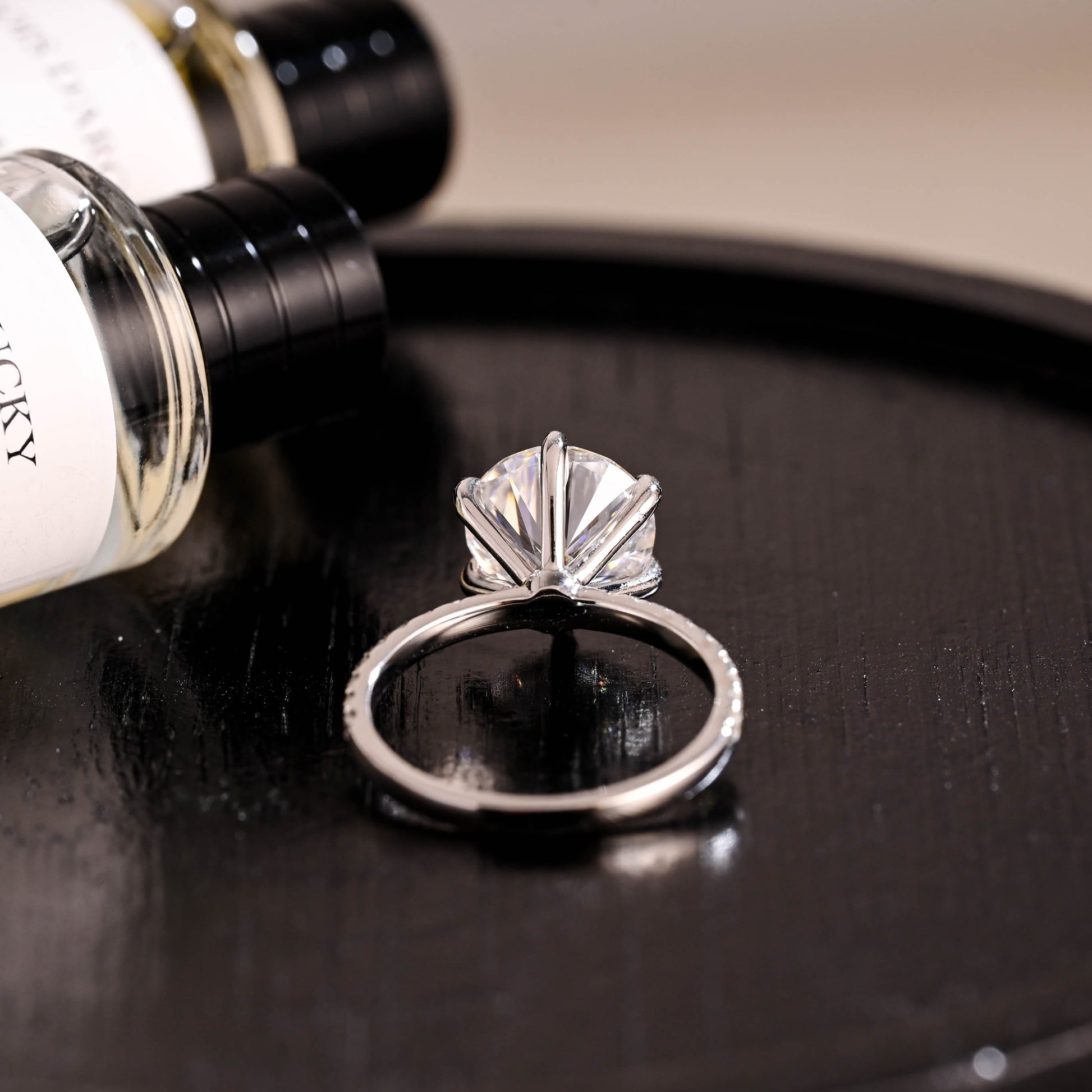 CausYou round cut diamond engagement ring Solid Gold D/VS1 Half Pave Round Cut Lab Grown Diamond Engagement Ring