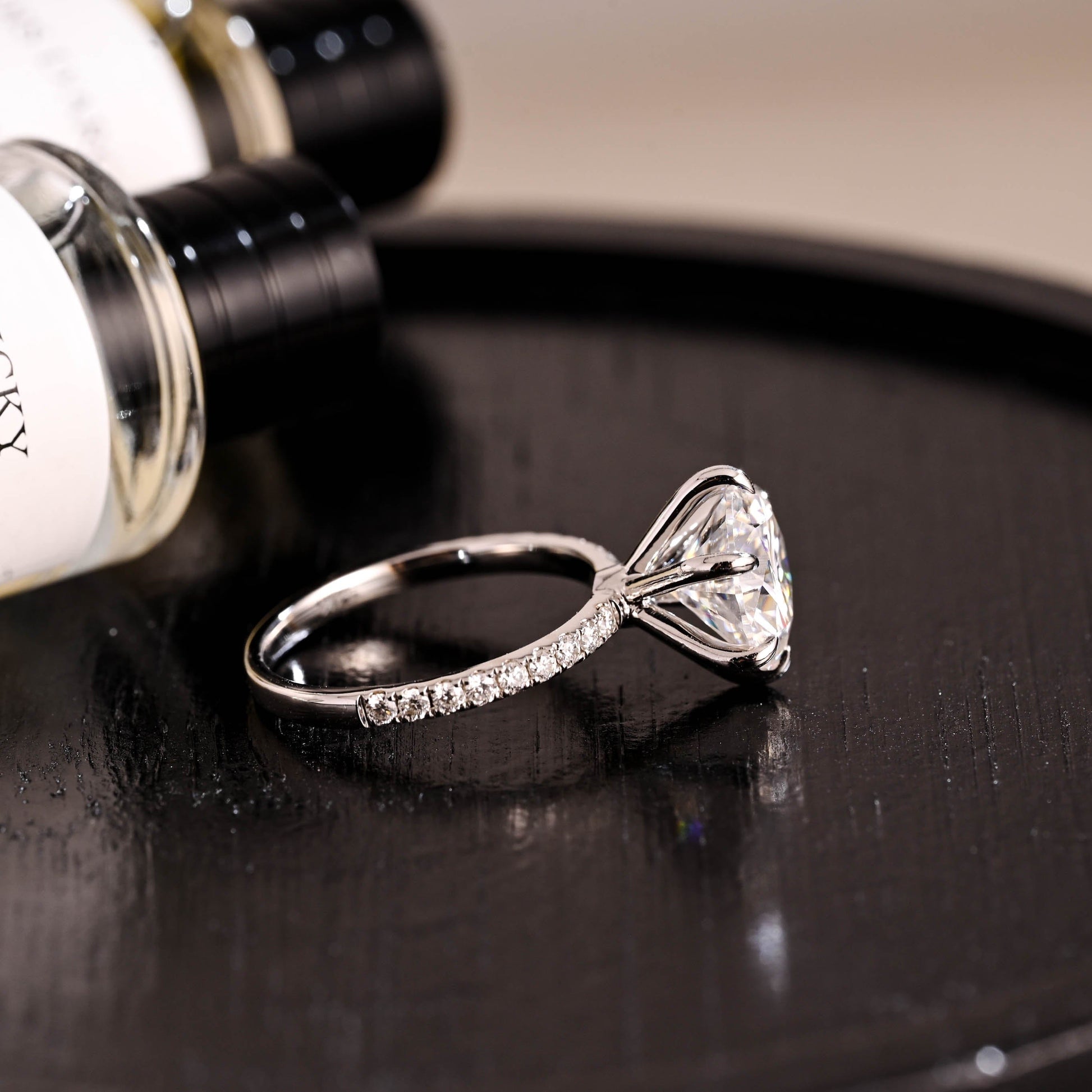 CausYou round cut diamond engagement ring Solid Gold D/VS1 Half Pave Round Cut Lab Grown Diamond Engagement Ring