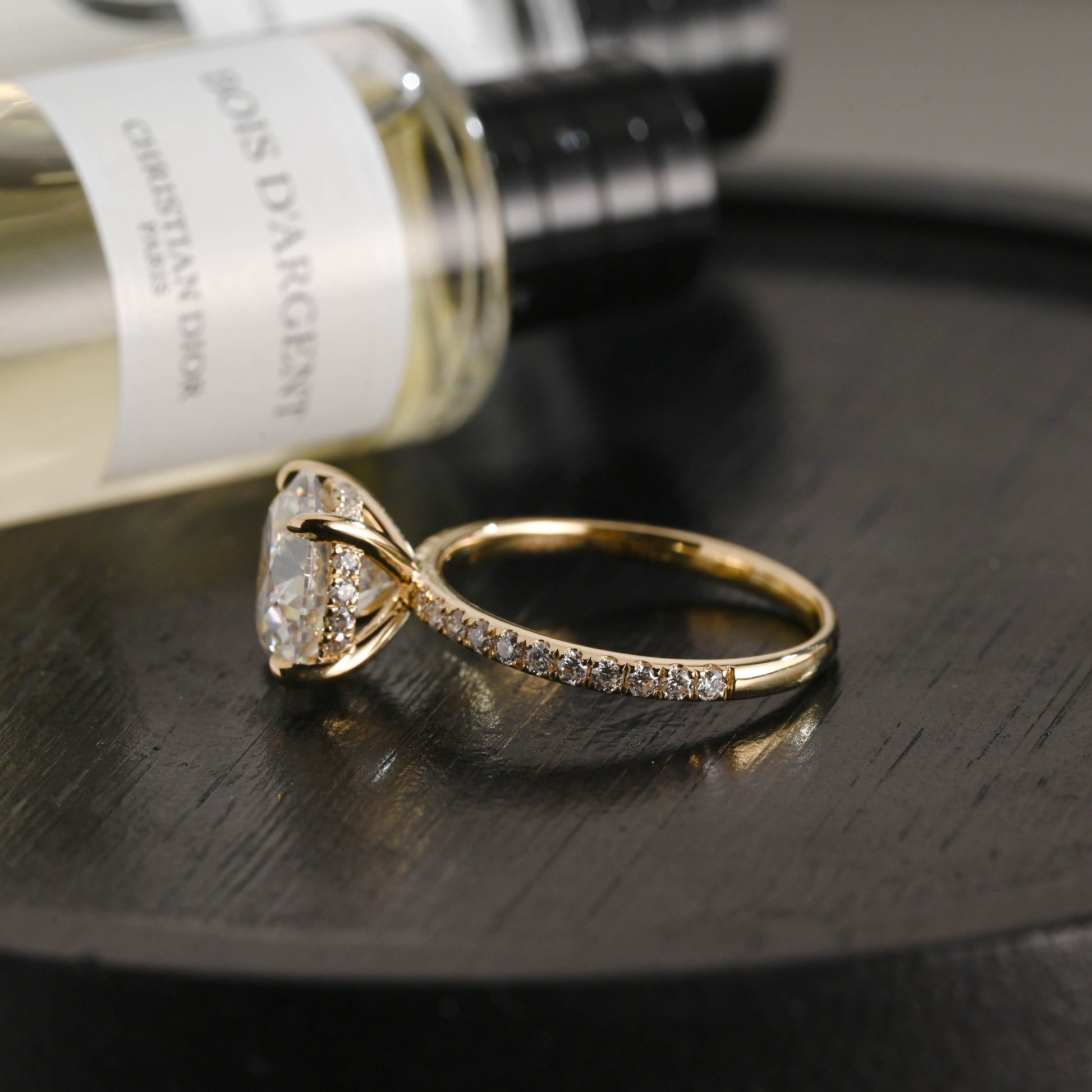CausYou round cut diamond engagement ring Solid Gold D/VS1 Hidden Halo Half Pave Round Cut Lab Grown Diamond Ring