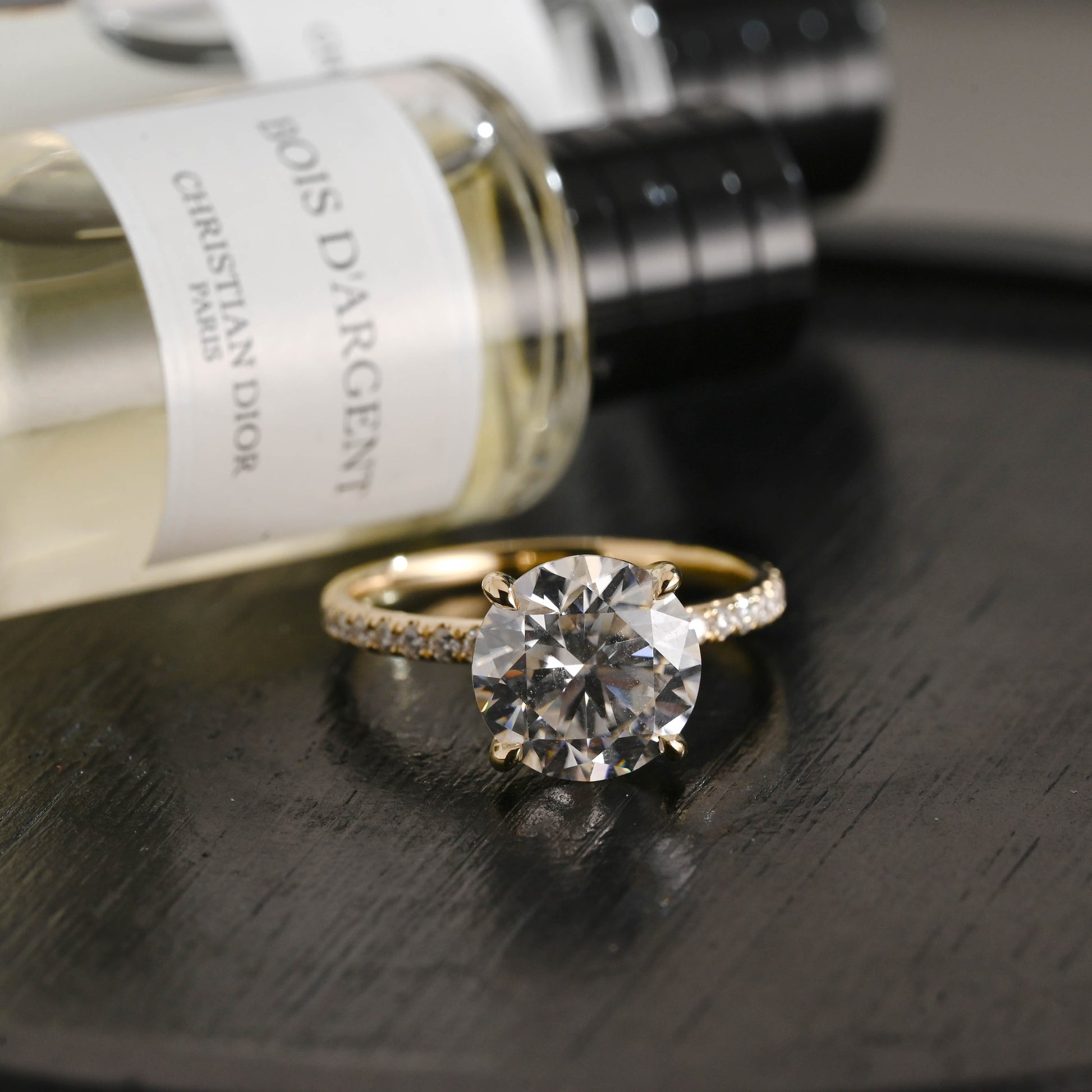 CausYou round cut diamond engagement ring Solid Gold D/VS1 Hidden Halo Half Pave Round Cut Lab Grown Diamond Ring