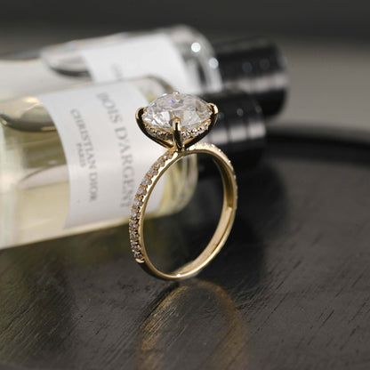 CausYou round cut diamond engagement ring Solid Gold D/VS1 Hidden Halo Half Pave Round Cut Lab Grown Diamond Ring