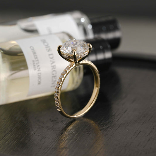 CausYou round cut diamond engagement ring Solid Gold D/VS1 Hidden Halo Half Pave Round Cut Lab Grown Diamond Ring