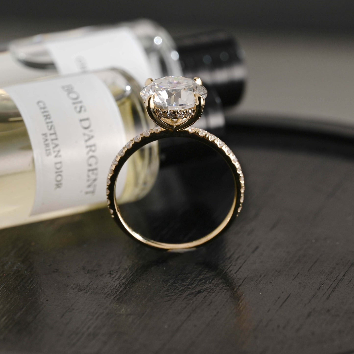 CausYou round cut diamond engagement ring Solid Gold D/VS1 Hidden Halo Half Pave Round Cut Lab Grown Diamond Ring