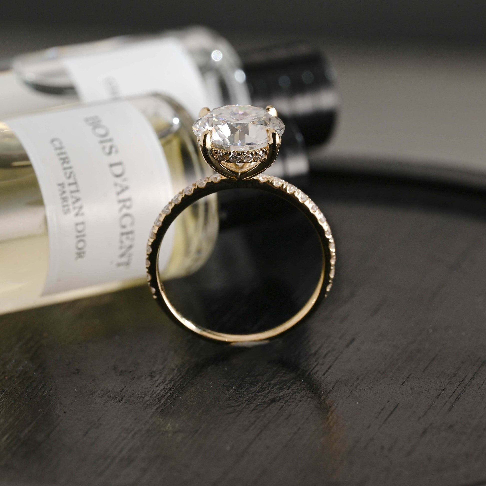 CausYou round cut diamond engagement ring Solid Gold D/VS1 Hidden Halo Half Pave Round Cut Lab Grown Diamond Ring