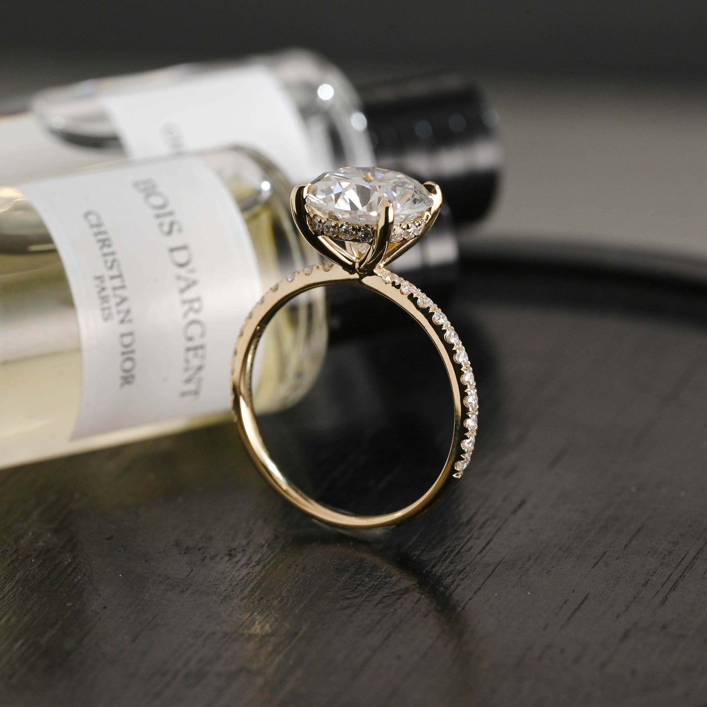 CausYou round cut diamond engagement ring Solid Gold D/VS1 Hidden Halo Half Pave Round Cut Lab Grown Diamond Ring