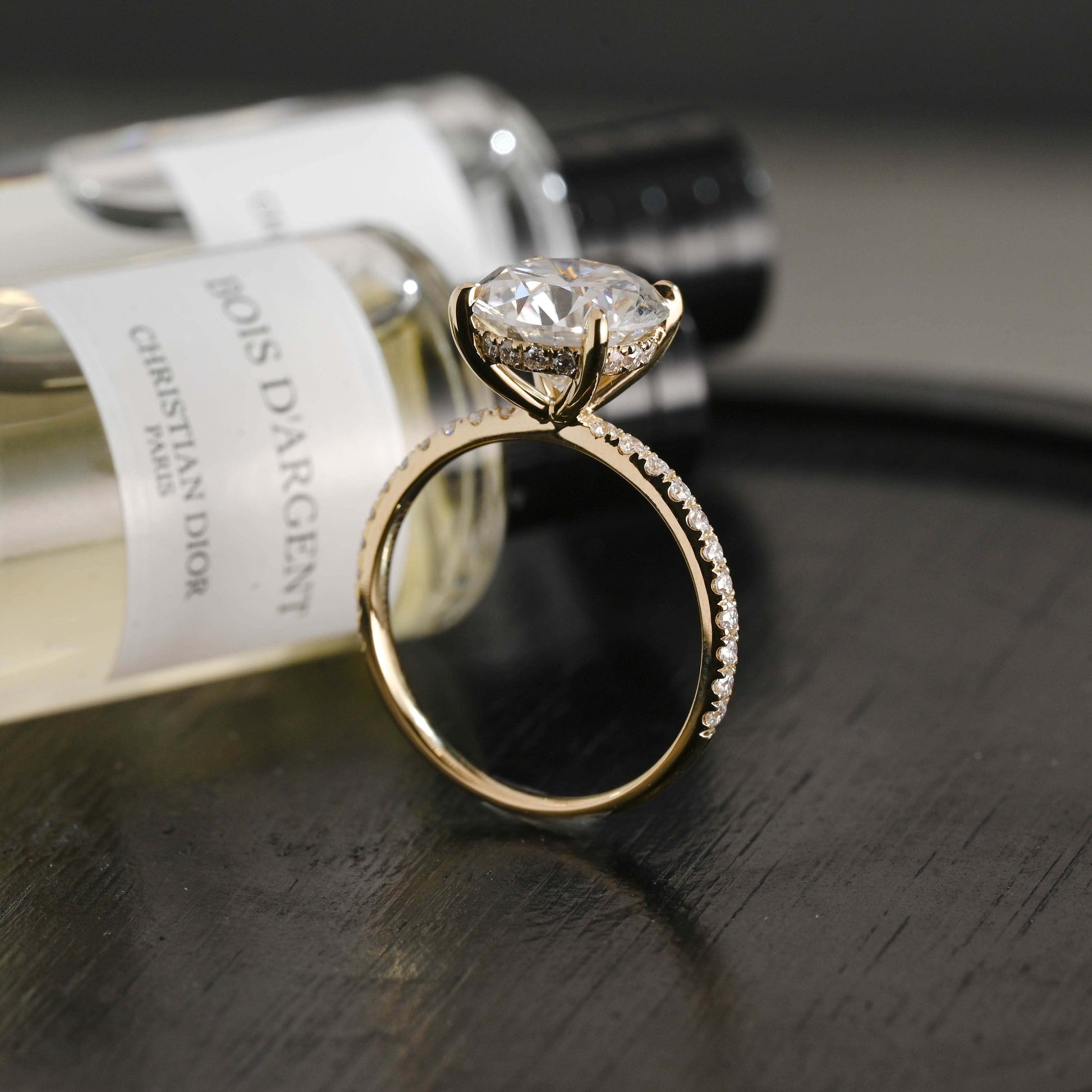 CausYou round cut diamond engagement ring Solid Gold D/VS1 Hidden Halo Half Pave Round Cut Lab Grown Diamond Ring