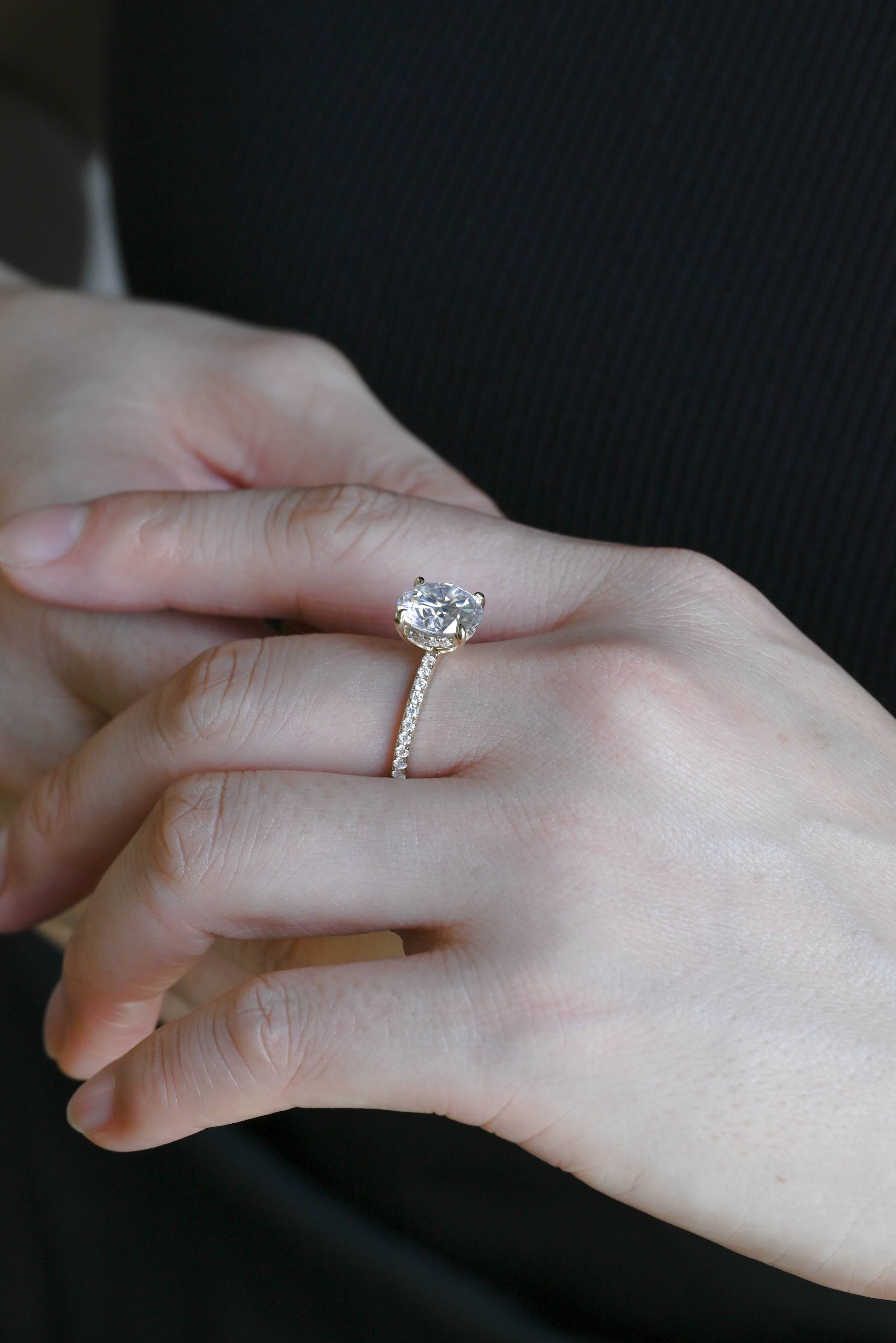 CausYou round cut diamond engagement ring Solid Gold D/VS1 Hidden Halo Half Pave Round Cut Lab Grown Diamond Ring