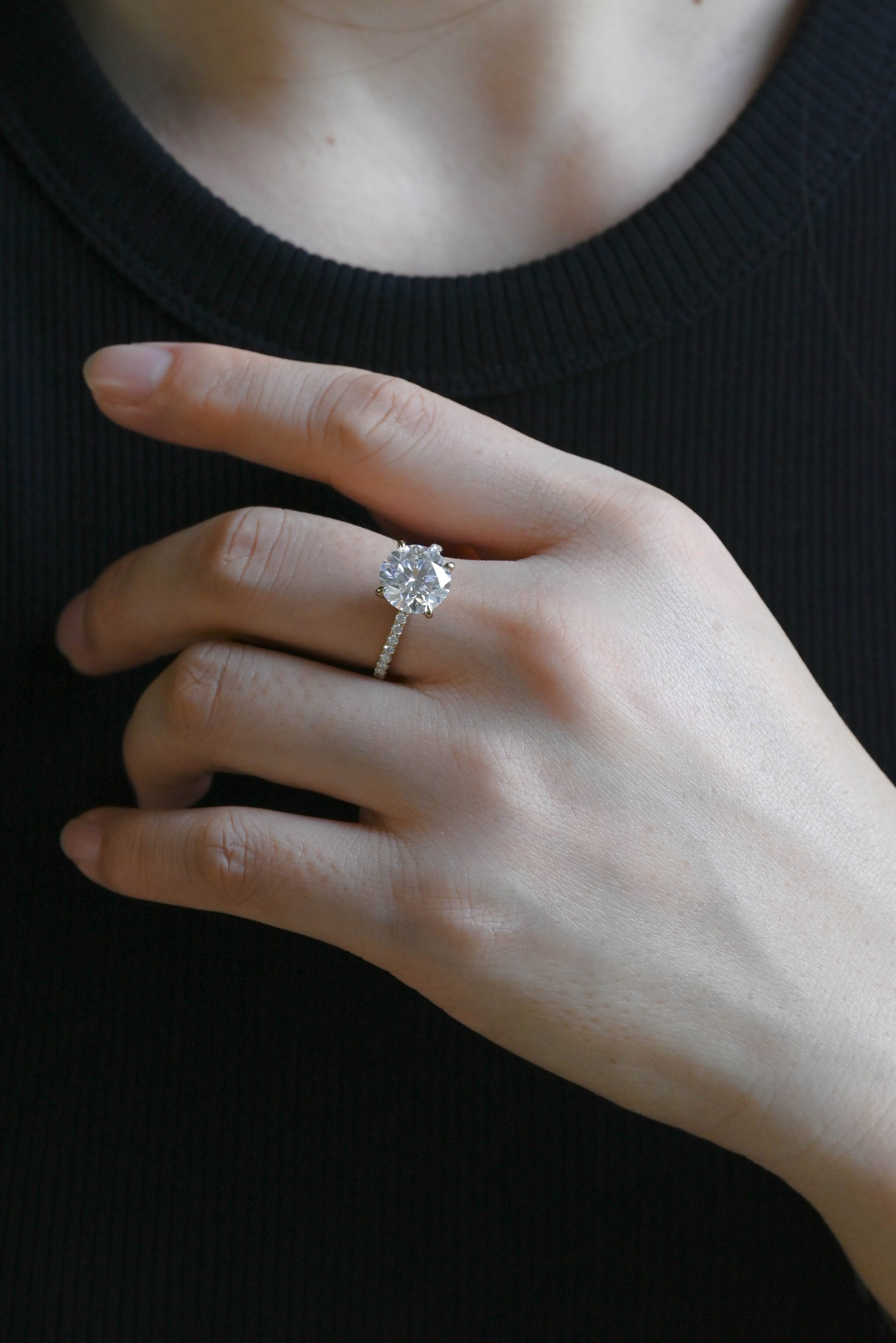 CausYou round cut diamond engagement ring Solid Gold D/VS1 Hidden Halo Half Pave Round Cut Lab Grown Diamond Ring