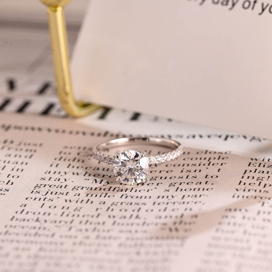 CausYou round cut diamond engagement ring Solid Gold D/VS1 Hidden Halo Round Cut Diamond Engagement Ring, Lab Grown Diamond Promise Ring, Gift for Women Wife