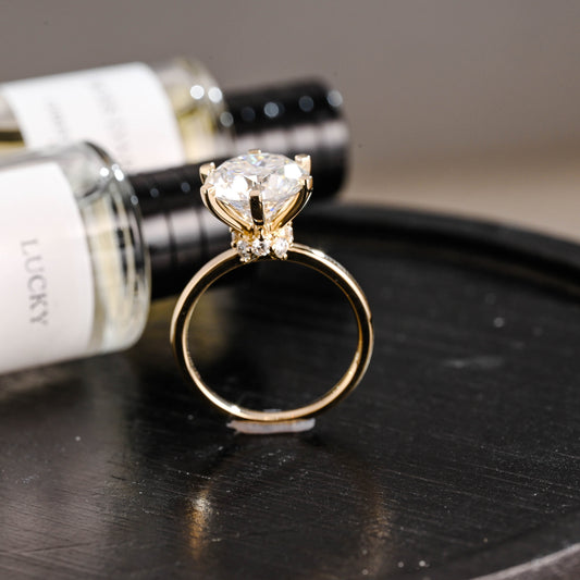 CausYou round cut diamond engagement ring Solid Gold D/VS1 Hidden Halo Round Cut Lab Grown Diamond Engagement Ring