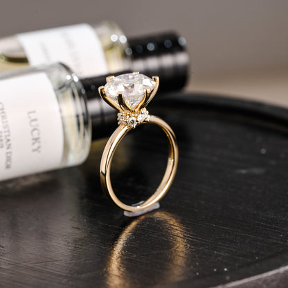 CausYou round cut diamond engagement ring Solid Gold D/VS1 Hidden Halo Round Cut Lab Grown Diamond Engagement Ring