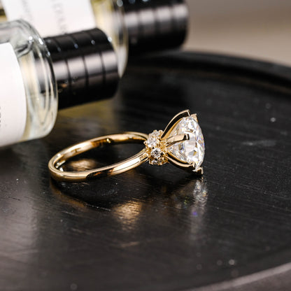 CausYou round cut diamond engagement ring Solid Gold D/VS1 Hidden Halo Round Cut Lab Grown Diamond Engagement Ring