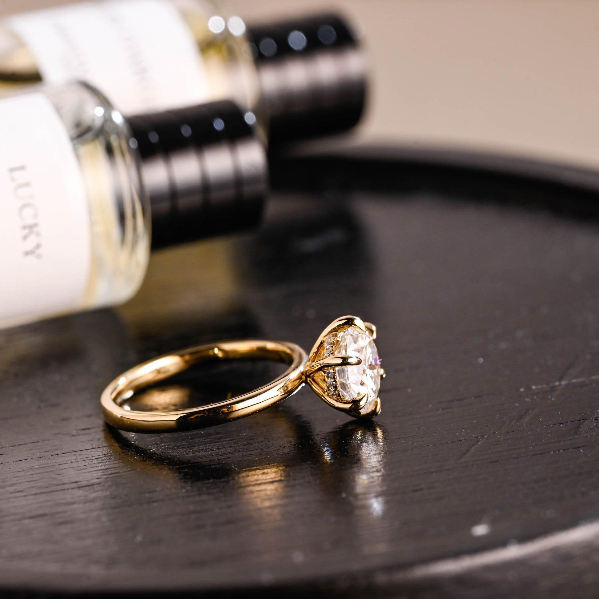 CausYou round cut diamond engagement ring Solid Gold D/VS1 Hidden Halo Round Cut Lab Grown Diamond Engagement Ring