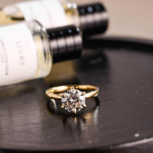 CausYou round cut diamond engagement ring Solid Gold D/VS1 Hidden Halo Round Cut Lab Grown Diamond Engagement Ring