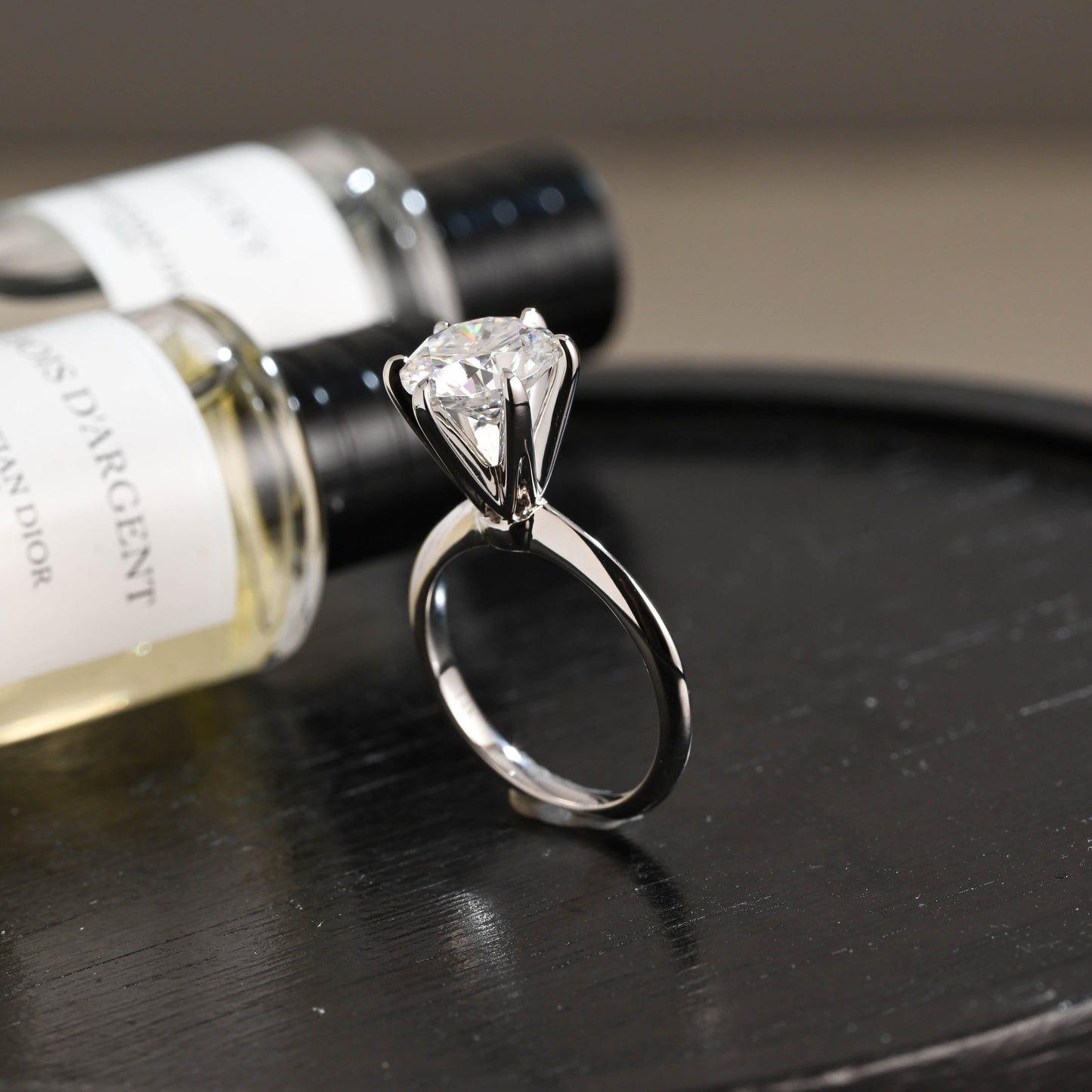 CausYou round cut diamond engagement ring Solid Gold D/VS1 High Setting Round Cut Lab Grown Diamond Engagement Ring